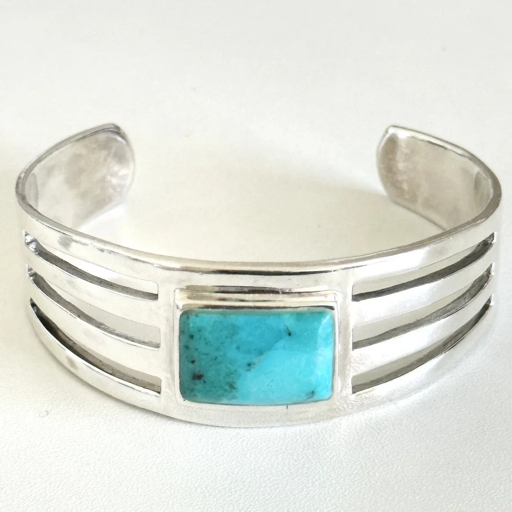 Barse Designer 925 Sterling Silver Chunky Turquoise Vintage Cuff Bracelet 7